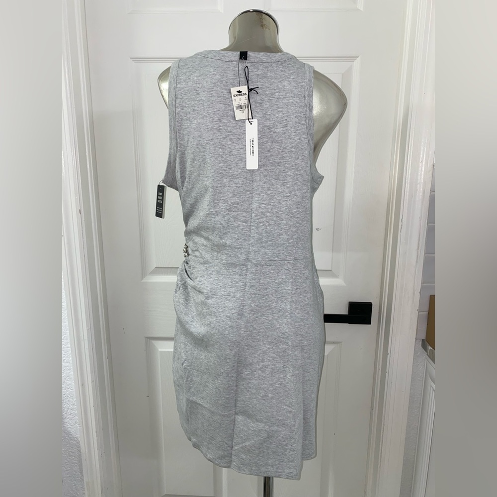 NWT express tank dress sleeveless crystal brooch detail Large petite grey - Picture 8 of 16